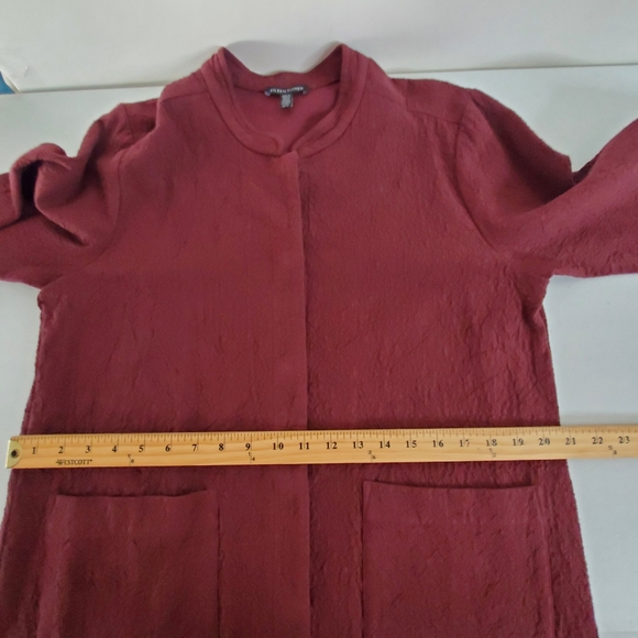 Eileen Fisher Organic Cotton Textured Jacket Size M Burgundy Italian Fabric - Picture 8 of 15